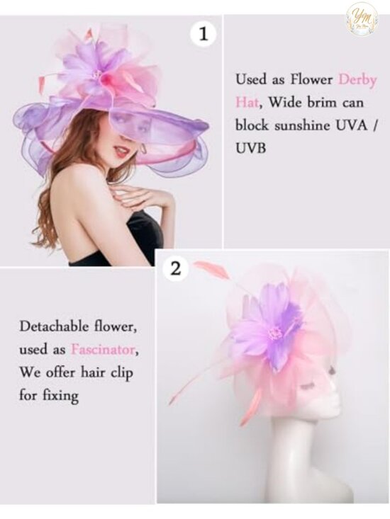 Organza Church Derby Hat Wide Brim Fascinator Wedding Tea Party main image 4